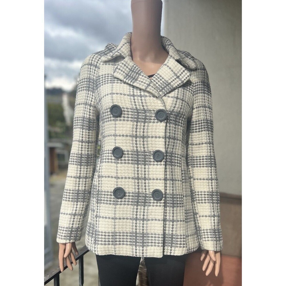 Me Jane Plaid Wool Double Breasted Pea Coat Size: S